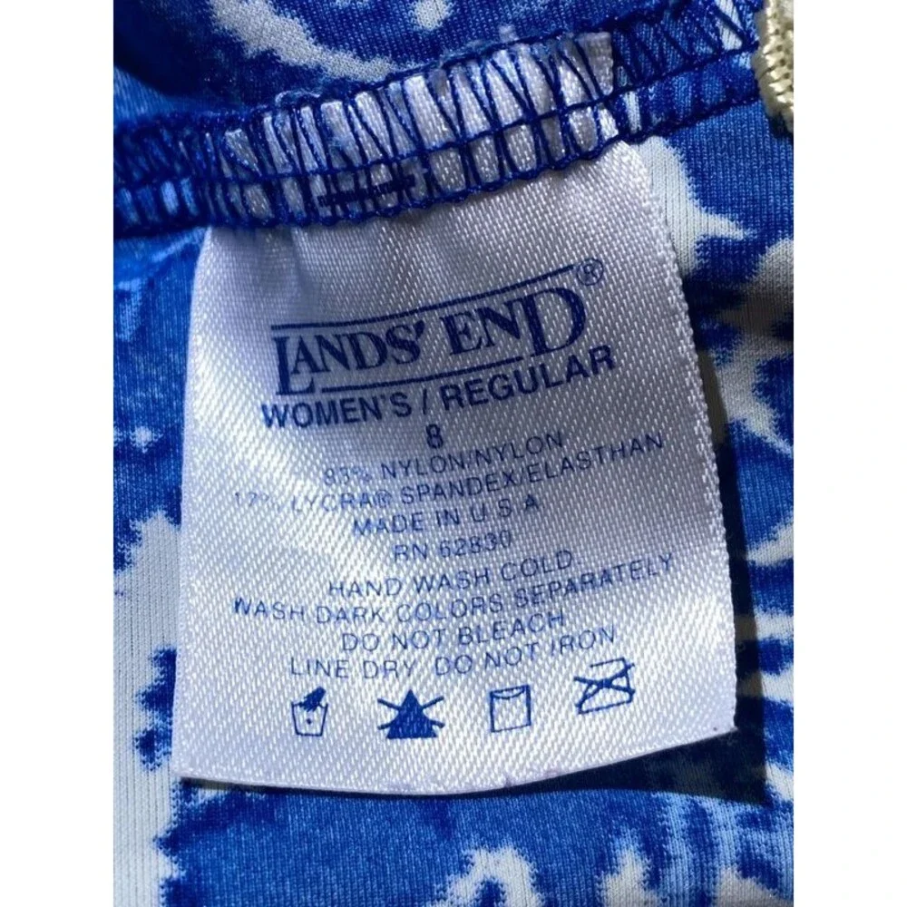 Lands’ End Tankini Swimsuit Set Size 8 Blue Gold Hibiscus Floral Vintage Y2K
